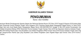 Ditetapkannya perpanjangan masa pendaftaran dan penyesuaian jadwal tahapan pelaksanaan seleksi calon pegawai negeri sipil (cpns) tahun 2021 di lingkungan kementerian hukum dan ham, dengan ketentuan sebagai berikut: Pengumuman Hasil Seleksi Cpns Prov Sulteng 2019 Formasi 2018 Bkd Sulawesi Tengah