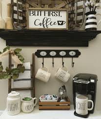 Lovers of order and clean lines can use this shelf and coffee station table for maximum impact. Loving My Coffee Area Coffee Bar Home Diy Coffee Bar Coffee Bar Design