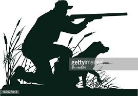 How many duck stencils are there for duck hunting? Duck Hunter With Retrieving Dog Silhouette Clipart Image