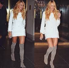 Pinterest Barbphythian Styling Knee High Boots Grey Taupe Over The Knee Flat Boots Casual Winter Outfits Winter Outfits Taupe Boots Outfit