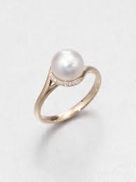 rings pearl white akoya pearl 18k rose gold diamond ring in gold pearl lyst pearl engagement ring pearl and diamond ring rose engagement ring