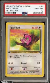 Jigglypuff's vocal cords can freely adjust the wavelength of its voice. 1999 Pokemon Jungle 1st Edition 54 Jigglypuff Psa 10 Gem Mint Pokemon Psa10 Jigglypuff Pokemon Pokemon Jigglypuff