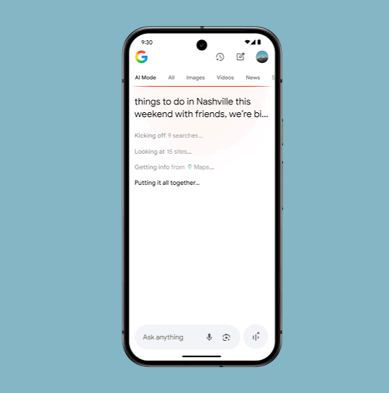 AI powered Google Search experience on smartphone
