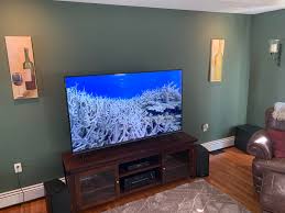 Add beadboard wallpaper to your diy entertainment center with bookshelves. Finishing Touches Should I Mount Tv Only Where To Put Bookshelf Speakers Different Console For Just Those Two Components Hometheater