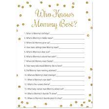 21 easiest baby shower games for large groups. Who Knows Mommy Best Baby Shower Game 24 Count Faux Gold Glitter On White Buy Online In Montenegro At Montenegro Desertcart Com Productid 45692050