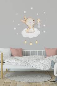 Bunny Wall Decal Nursery Girl Stars Wall Decal Bunny Wall Sticker Cloud Wall Decal Watercolor Bunny Wall Art Bunny Nursery Wall Decal Girl In 2020 Baby Room Wall Decals Baby Room