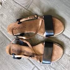 KICKERS French Sandals 38EU 8US 6UK Excellent Black Brown Wedge  Anthropologie EC | eBay