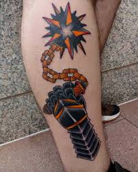 Gauntlet And Flail Done By Mike Nicks At Atomic Tattoos In Tampa Fl Tattoos Medieval Tattoo Sword Tattoo