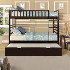 Twin Over Twin Bunk Bed With Trundle Floor Bunk Beds With Ladder And Guard Rail Wood Twin Bunk Kids Bed Bedroo In 2020 Bunk Bed With Trundle Bunk Beds Twin Bunk Beds