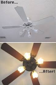 Add painter's tape to any areas you don't want to paint. Spray Paint Ceiling Fan If My Sweet Hubby Will Take It Down I Will Be Doing This Painting A Ceiling Fan How To Paint A Ceiling Fan Painted Ceiling Fan