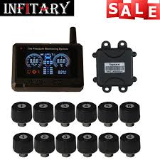 Car Tpms Tire Pressure Monitoring System With 12 External Sensors For 12 Wheels Of The Truck Auto Ala Tire Pressure Monitoring System Car Alarm Car Electronics