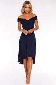 Quiz Bardot Knot Front Midi Dress Blue Bridesmaid Dresses Navy Wedding Guest Dresses Dresses