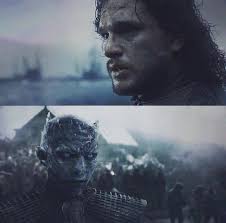 As you can see here in 5x08 Jon and The Night King have a stare-down, this  was actually very clever foreshadowing of absolutely nothing because he  ends up getting sneak attacked by