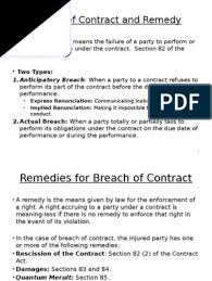 The means by which a legal right is enforced or the violation of such a right is prevented, redressed or compensated. Breach Of Contract And Remedy Breach Of Contract Specific Performance