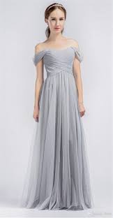 2017 Cheap Off Shoulder Gray Tulle Long Bridesmaids Dresses Floor Length Pleated Summer Bridesmaid Dresses Grey Bridesmaid Dresses Long Tulle Bridesmaid Dress