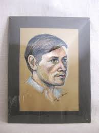 Classical Male Portrait Drawing, Original Mid-Century Wall Art Masculine  Décor