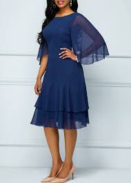 Navy Blue Layered Hem Butterfly Sleeve Dress Rosewe Com Usd 33 13 Butterfly Sleeve Dress Fashion Fashion Dresses Online