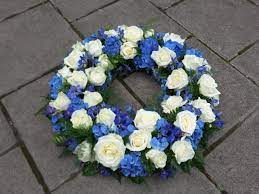 Maybe you would like to learn more about one of these? Blue And White Wreath In 2021 Funeral Flower Arrangements Funeral Flowers White And Blue Flowers