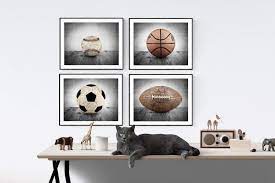 See carefully at the 50 most creative boy's bedroom ideas showcased below before you choose a specific sports bedroom décor for your child. Amazon Com Sports Themed Wall Art For Boys Vintage Sports Set Of 4 Photo Or Canvas Prints Ready To Hang Multiple Sizes Available Vintage Themed Baseball Basketball Soccer And Football Handmade