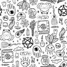 Colorful Fabrics Digitally Printed By Spoonflower Witchy Objects Tattoo Flash Art Doodle Tattoo Flash Tattoo