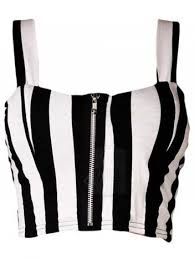Black And White Crop Top Black White Thick Vertical Stripe Front Zip Bralet Black And White Crop Tops Black And White Tops Black And White Shirt
