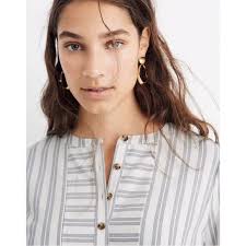 Madewell Leysfield Popover Shirt Jaques Stripe Dark Nightfall Size M Retail  80
