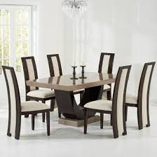 Allie Marble Dining Set In Brown With 6 Cream Chairs Furniture In Fashion Latest Dining Table Dining Table Marble Dining Table Design