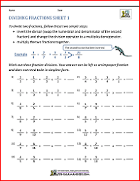 dividing fractions worksheet