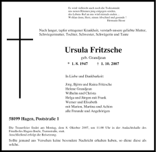 Maybe you would like to learn more about one of these? Traueranzeigen Von Ursula Fritzsche Waz Trauer De