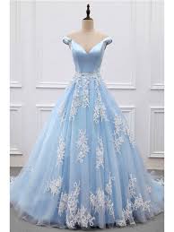 Dreaming of wearing a ball gown wedding dress on your big day? Gorgeous Light Blue Off The Shoulder Ball Gown Prom Dress Wedding Dress Formal Gown With Lace Appliques Beloves Online Store Powered By Storenvy