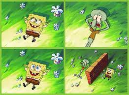 Isn T This Nice Squidward Just You Me And The Brick Wall You Built Between Us Kartun Meme Pertahanan