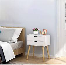 Amazon Com Beyonds Bedside Table 2 Drawers Wood White Nightstand With Legs Modern Slim En In 2020 Bedroom Night Stands Living Room Accessories Bedside Table Storage