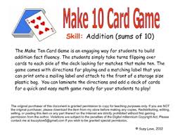 Place the card on your notebook or a sheet of paper and use a pencil to trace the outline. Make Ten Card Game Math By Suzy Love Burgess Teachers Pay Teachers