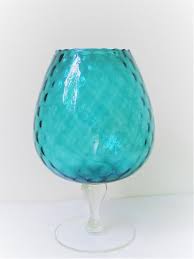 23 large transparent glass container with finial topped lid. Vintage Brandy Glass Turquoise Retro Glass Collectible Item Blown Glass Vase Glass Art Large Glass Glass Vase Turquoise Glass Vase Blown Glass Vase Glass Glass Collection