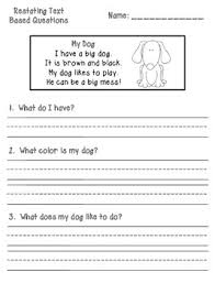 Restating Answering Text Based Questions Printables Grade K 1 Text Based Questions Education Elementary Math Home Quotes And Sayings