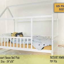 This toddler bunkbed ended up getting installed inside of a closet with white and green paint with some storage capacity beneath the lower bunk bed. Montessori House Bed Plan Full Size Toddler House Bed Frame Etsy