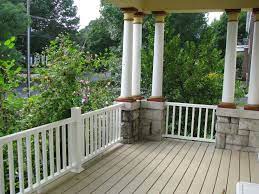 Porch With Composite Decking Vinyl Rails And Stone Column Bases Stone Columns Vinyl Railing Composite Decking