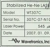 3719 WAVETRONICS STABILIZED HE-NE LASER 545µW WT307C