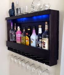 Wine Rack Liquor Cabinet With Optional Led Lights 200 Lb Cleat Mount With Color Options Shown In Da Rustic Wine Racks Wine Storage Wall Wood Wine Racks