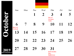 October 2019 Germany Holidays Calendar October Calendar 2019 Calendar October Calendar Printable