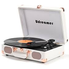 Udreamer Vinyl Record Player 3-Speed Turntable with Bluetooth,Suitcase  Portable Vintage Audio Turntables,White - Walmart.com