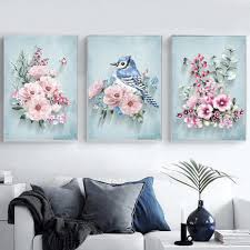 Flower Butterfly Bird Wall Art Posters Pastel Pink Jade Blue Floral Na Nordicwallart Com Bird Wall Art Poster Wall Art Wall Artwork