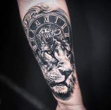 Lion Clock Tattoo By Anastasiya Limited Availability At New Testament Tattoo Studio Clock Tattoo Design Clock Tattoo Lion Clock Tattoo