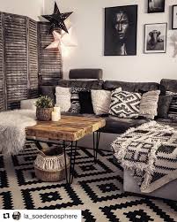This Black And White Living Room Is Designed In A Bohemian Style I Love The Geometric Patterns On The Apartment Style Living Room Living Room Decor Home Decor