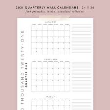 Printable 2021 Quarterly Wall Calendars 4 24x36 Posters Etsy In 2020 Wall Calendar Calendar Engineer Prints