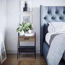 Alibaba.com offers 6,903 metal nightstands products. Nathan James Hugo 25 In Antique Dry Gray Oak Night Stand Accent Table Metal Frame With Drawer And Leather Hammock 32502 The Home Depot Nightstand Decor Rustic Nightstand Side Table With Storage