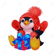 Carte animée joyeux noël et bonne année. Joyeuses Fetes Avec Petit Pingouin En Chapeau Drole Celebrant La Fete D Anniversaire Ou De Noel Avec Des Cadeaux Personnage De Dessin Anime Dessine A La Main Pour Salutation Ou Carte Postale