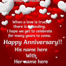 Make anniversary card for husband and wife. Happy Anniversary Card With Couple Name Cakedayphotoframes