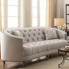 Contemporary Linen Like Fabric Wood Sofa With Tufted Design Gray Fabric Sofa Design Wood Sofa Sofa Design