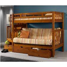Twin bunk over futon (pad not included). Twin Over Full Futon Bunk Bed With Stairs In Honey Finish Wooden Bunk Beds Bunk Beds With Stairs Bunk Beds